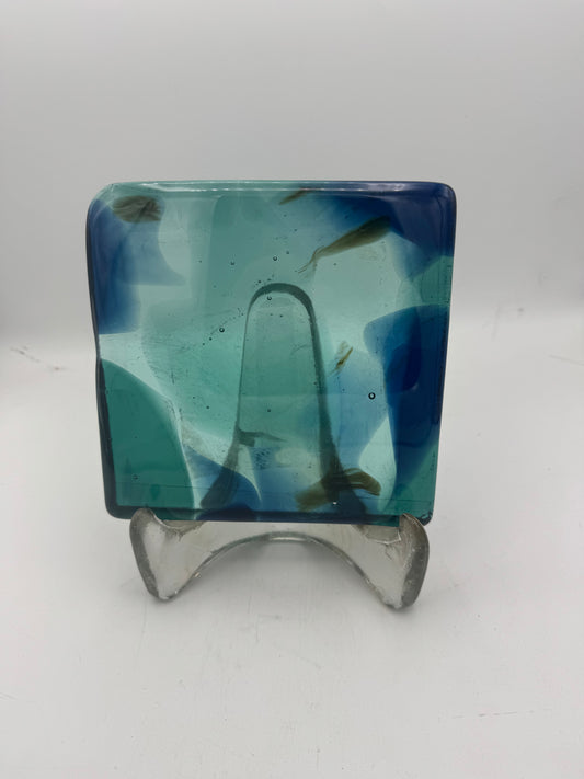 6 x 6 x 1/2 Inch Tile - Abstract Light Turquoise with Seafoam Green, Aqua, and Cobalt Blue