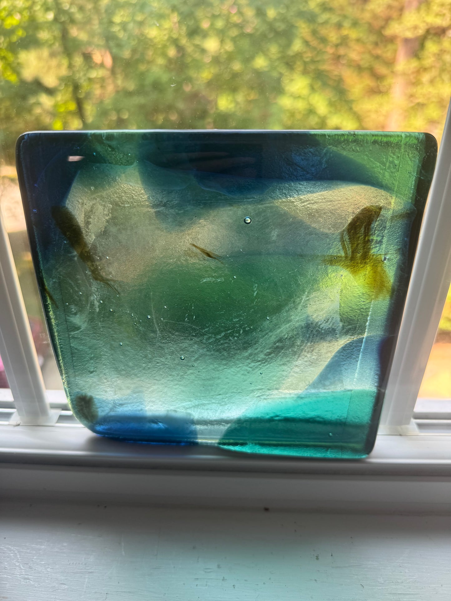 6 x 6 x 1/2 Inch Tile - Abstract Light Turquoise with Seafoam Green, Aqua, and Cobalt Blue