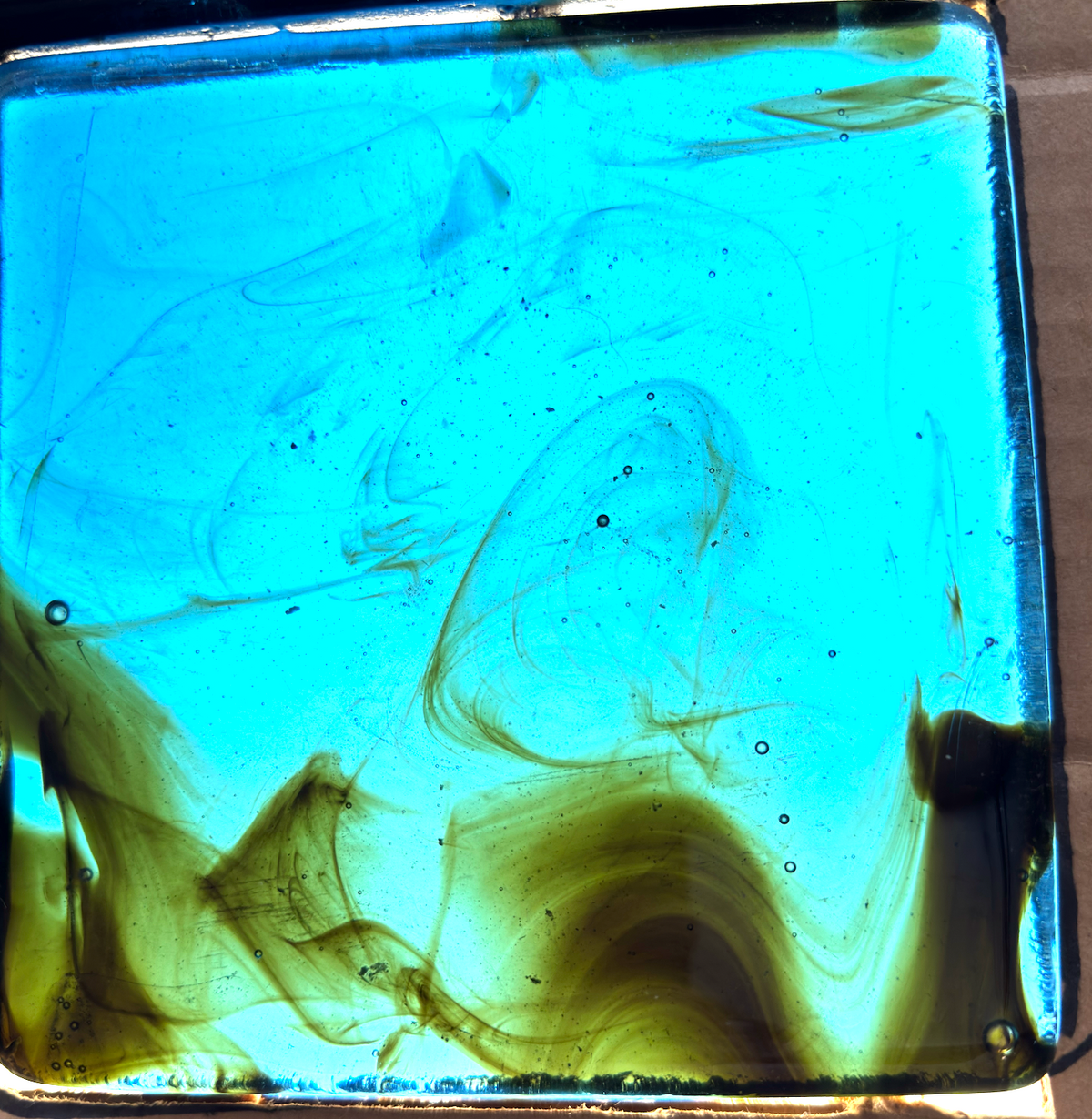 6 x 6 x 1/2 Inch Tile - Light Blue with Amber Wisps