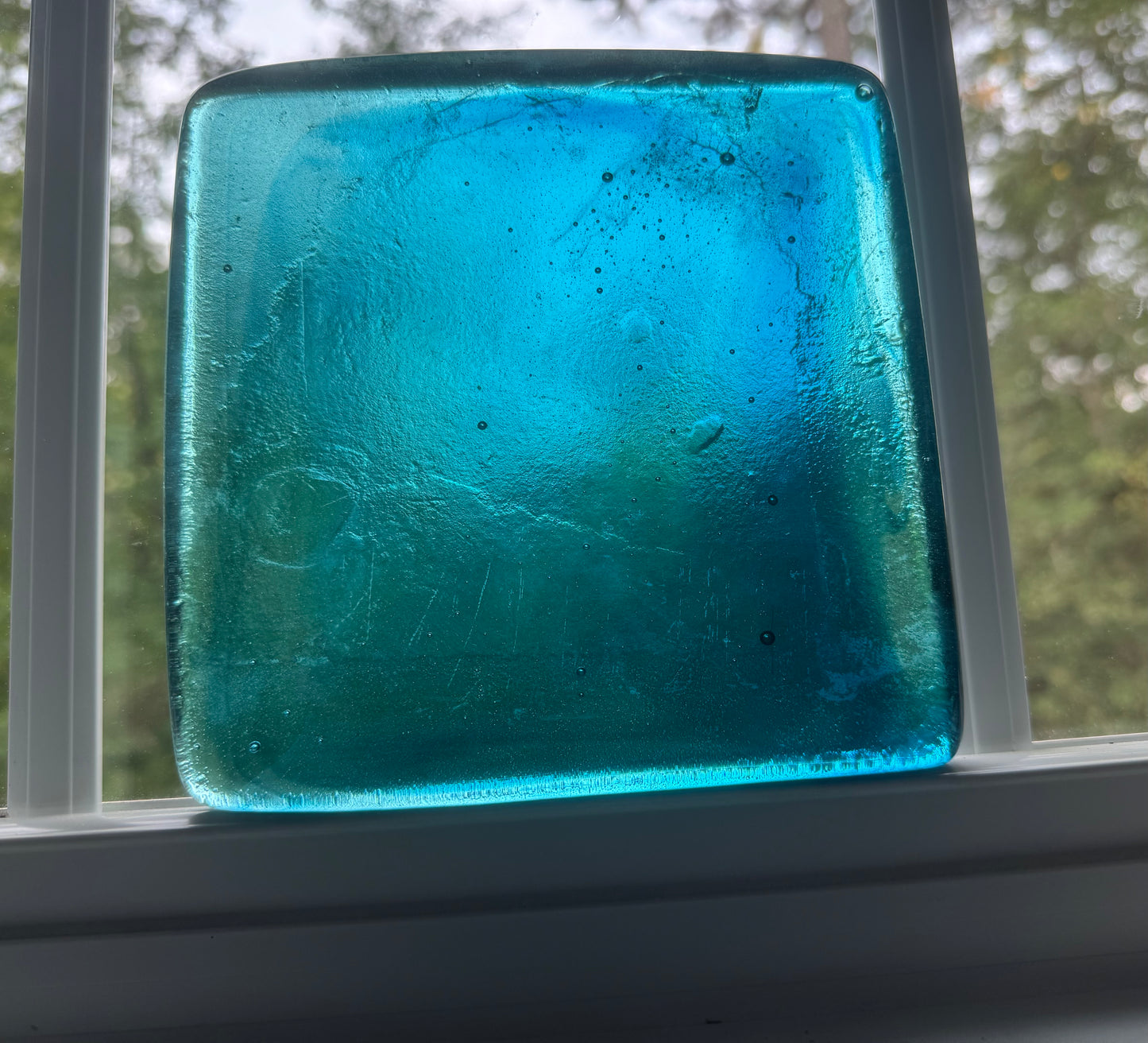6 x 6 x 1/2 Inch Tile - Turquoise with Blue Wisps