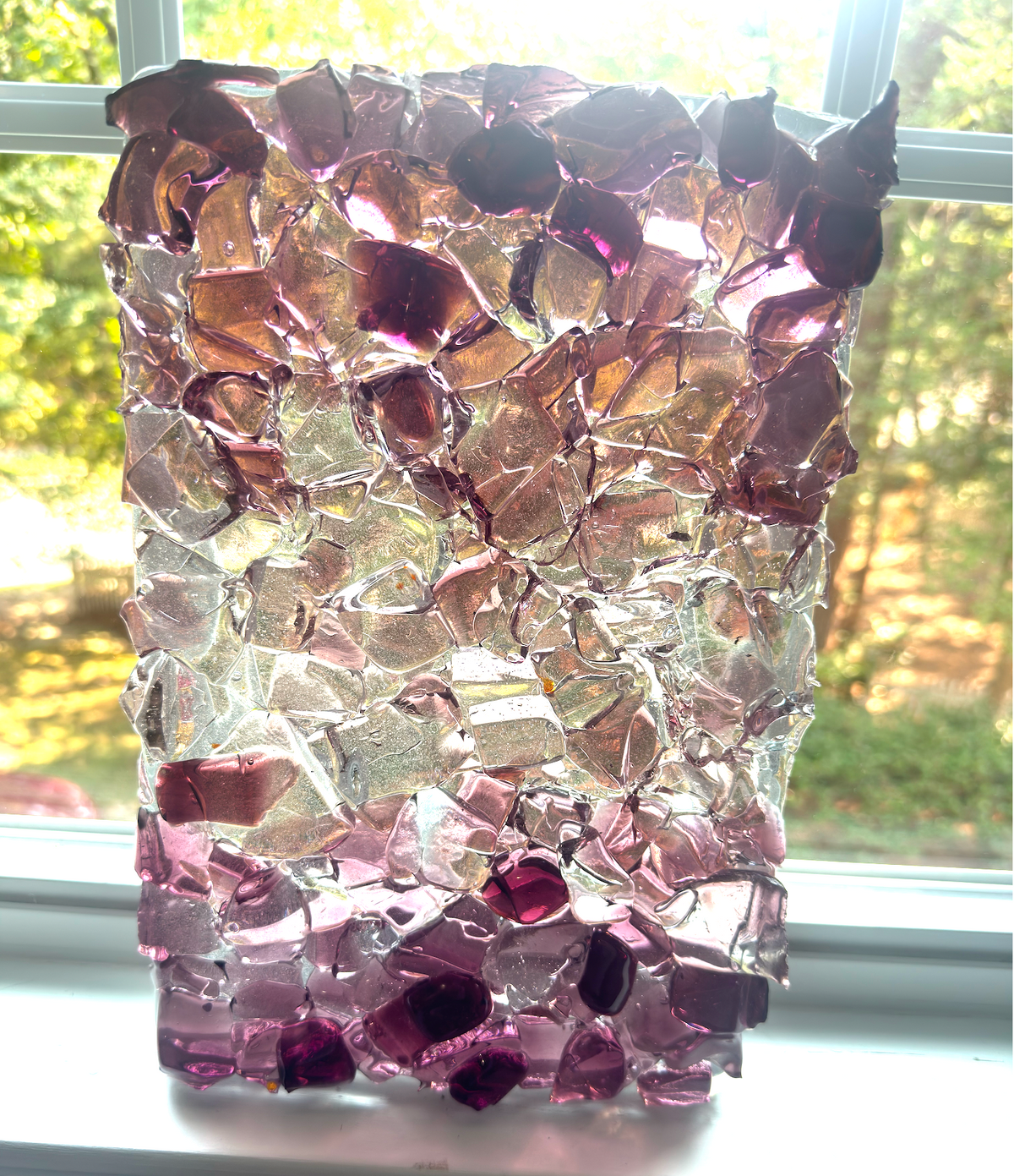 Blenko Dalle de Verre - Textured Water Glass Red Purple / Pink