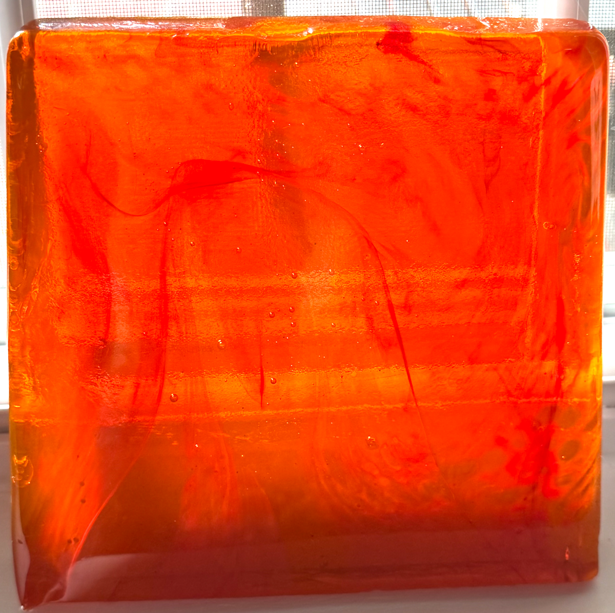 Blenko Dalle de Verre (Pony Size 8 x 8) - Bright Orange with Wisps