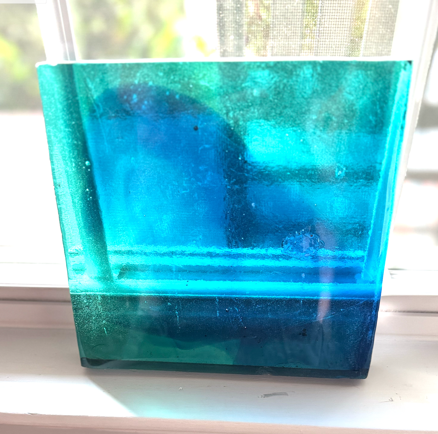 Blenko Dalle de Verre (Pony Size 8 x 8) - Transparent Teal with Blue Wisps