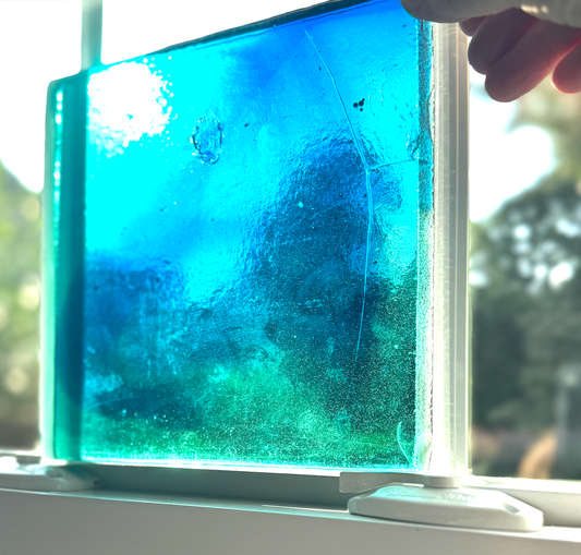 Blenko Dalle de Verre (Pony Size 8 x 8) - Transparent Teal with Blue Wisps