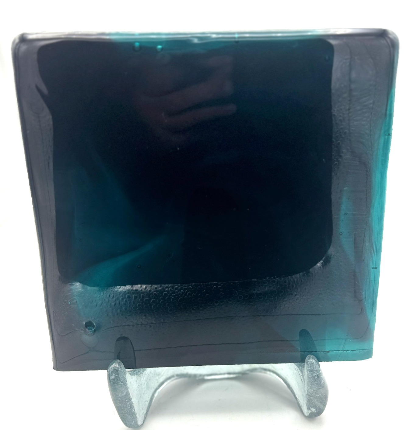 Blenko Dalle de Verre (Pony Size 8 x 8) - Dark Sapphire Blue with Dark Slate Blue Wisps