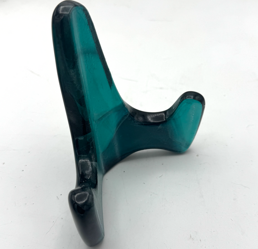 Handmade Kiln-Formed Glass Easel (small 5" x 4" x 2.5") - Medium to Dark Blue/Green