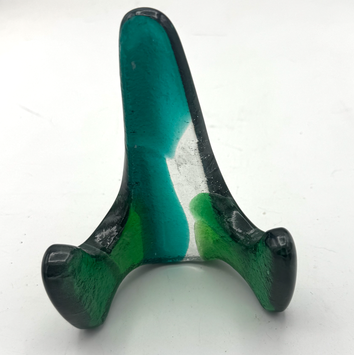 Handmade Kiln-Formed Glass Easel (small 5" x 4" x 2.5") - Turquoise, Medium Green and Clear