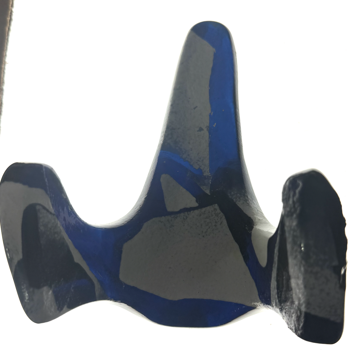 Handmade Kiln-Formed Glass Easel (small 5" x 4" x 2.5") - Opaque Orca White and Black/Blue