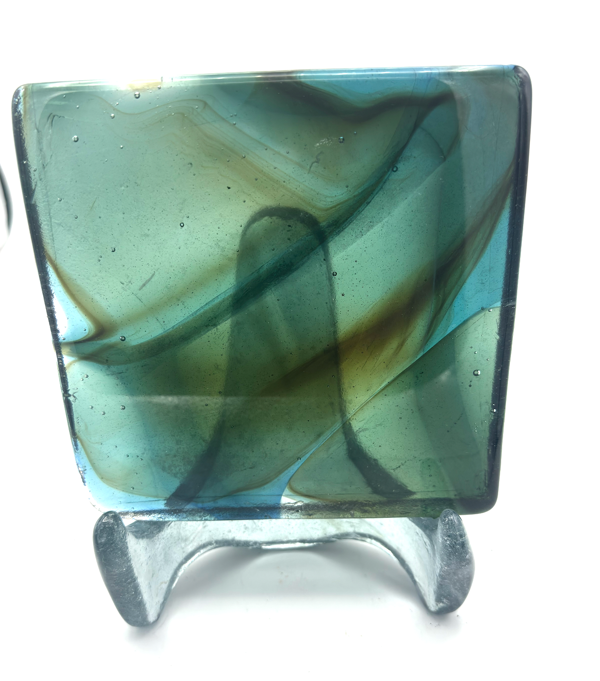 6 x 6 x 1/2 Inch Tile - Light Turquoise with Amber Wisps