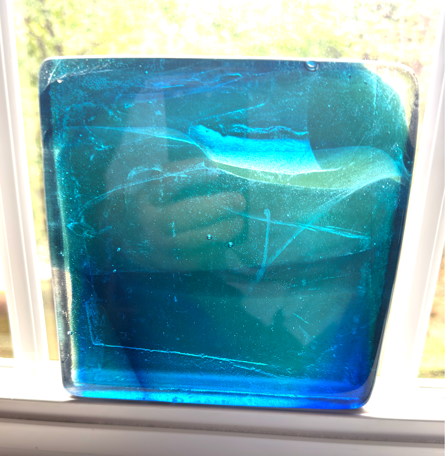 6 x 6 x 1/2 Inch Tile - Saphire Blue, Turquoise, and Aqua with Clear