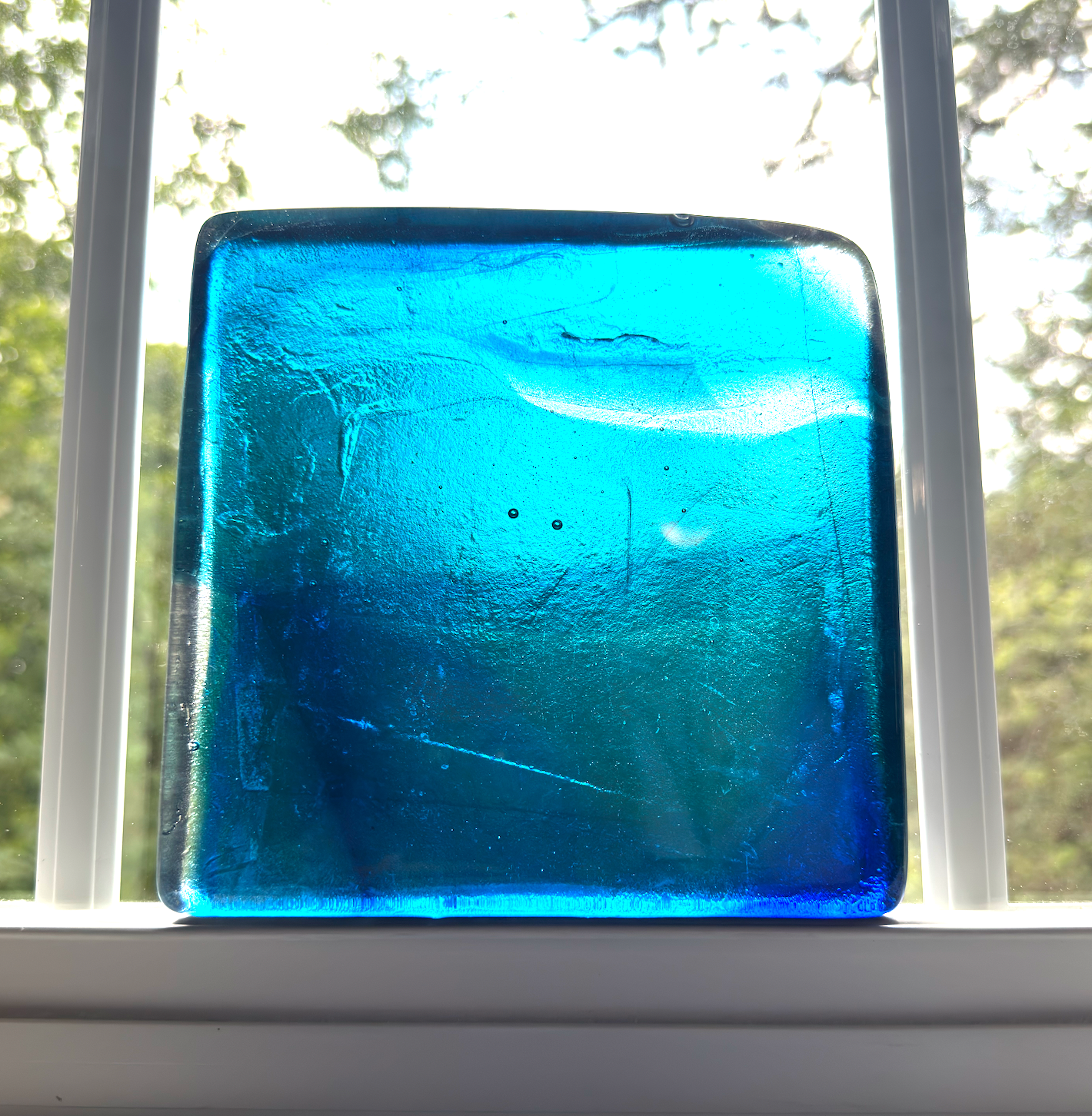 6 x 6 x 1/2 Inch Tile - Saphire Blue, Turquoise, and Aqua with Clear