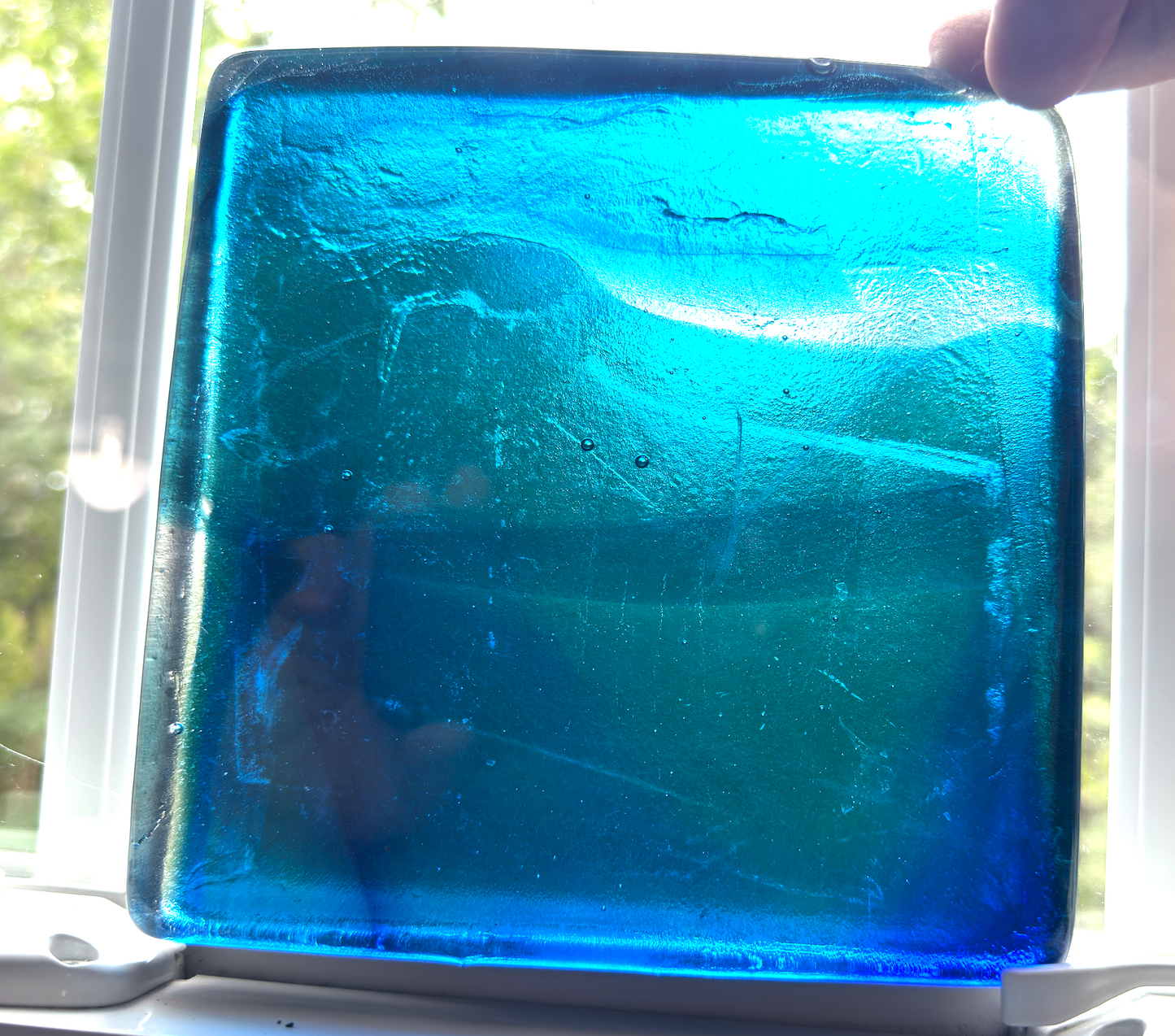 6 x 6 x 1/2 Inch Tile - Saphire Blue, Turquoise, and Aqua with Clear