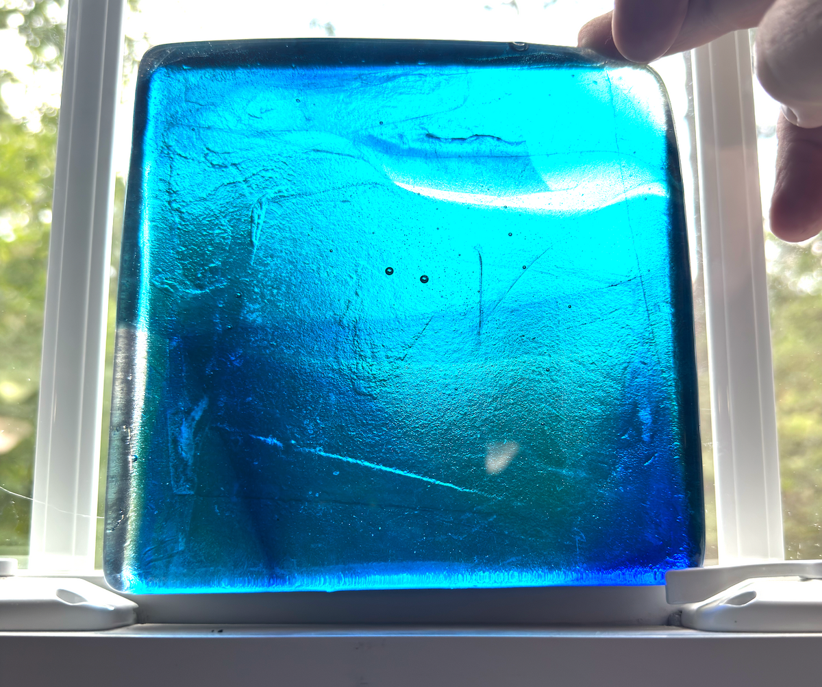 6 x 6 x 1/2 Inch Tile - Saphire Blue, Turquoise, and Aqua with Clear