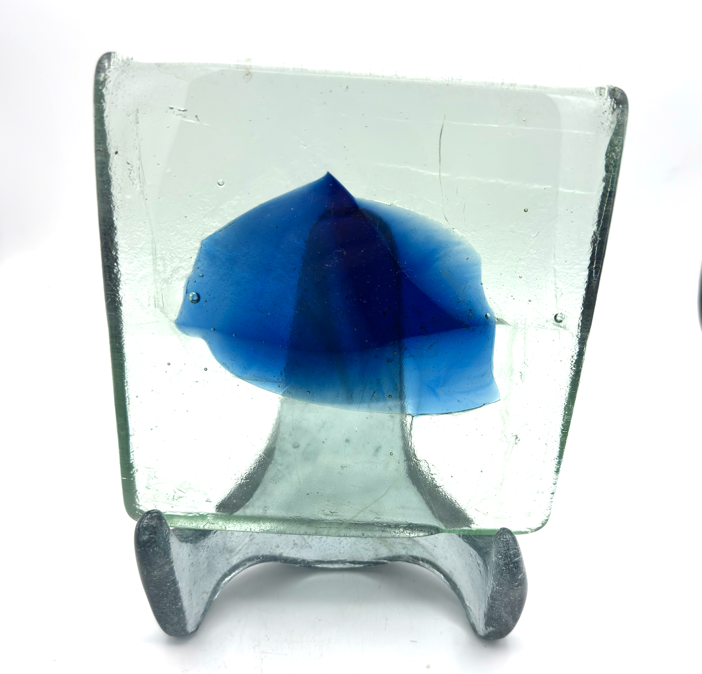 6 x 6 x 1/2 Inch Tile - Clear with Medium Blue Center