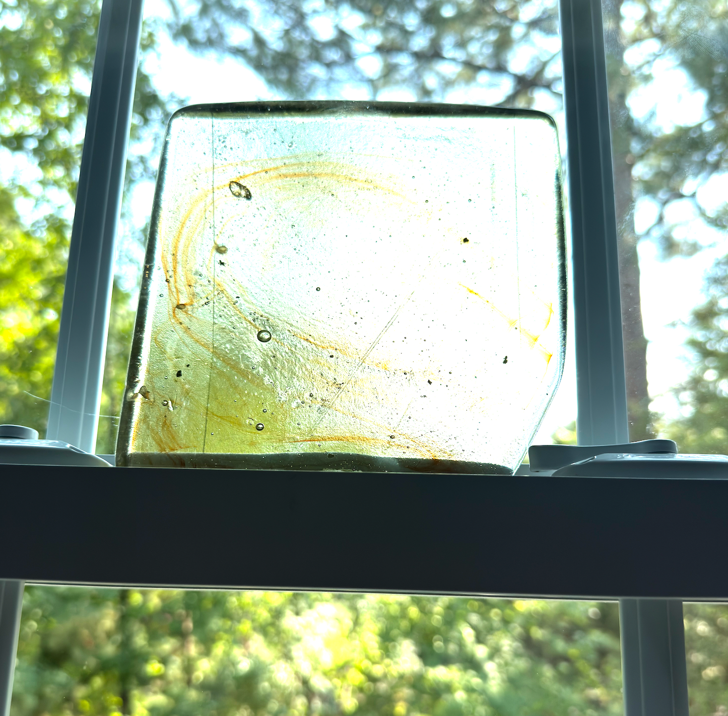 6 x 6 x 1/2 Inch Tile - Clear with Orange Wisps