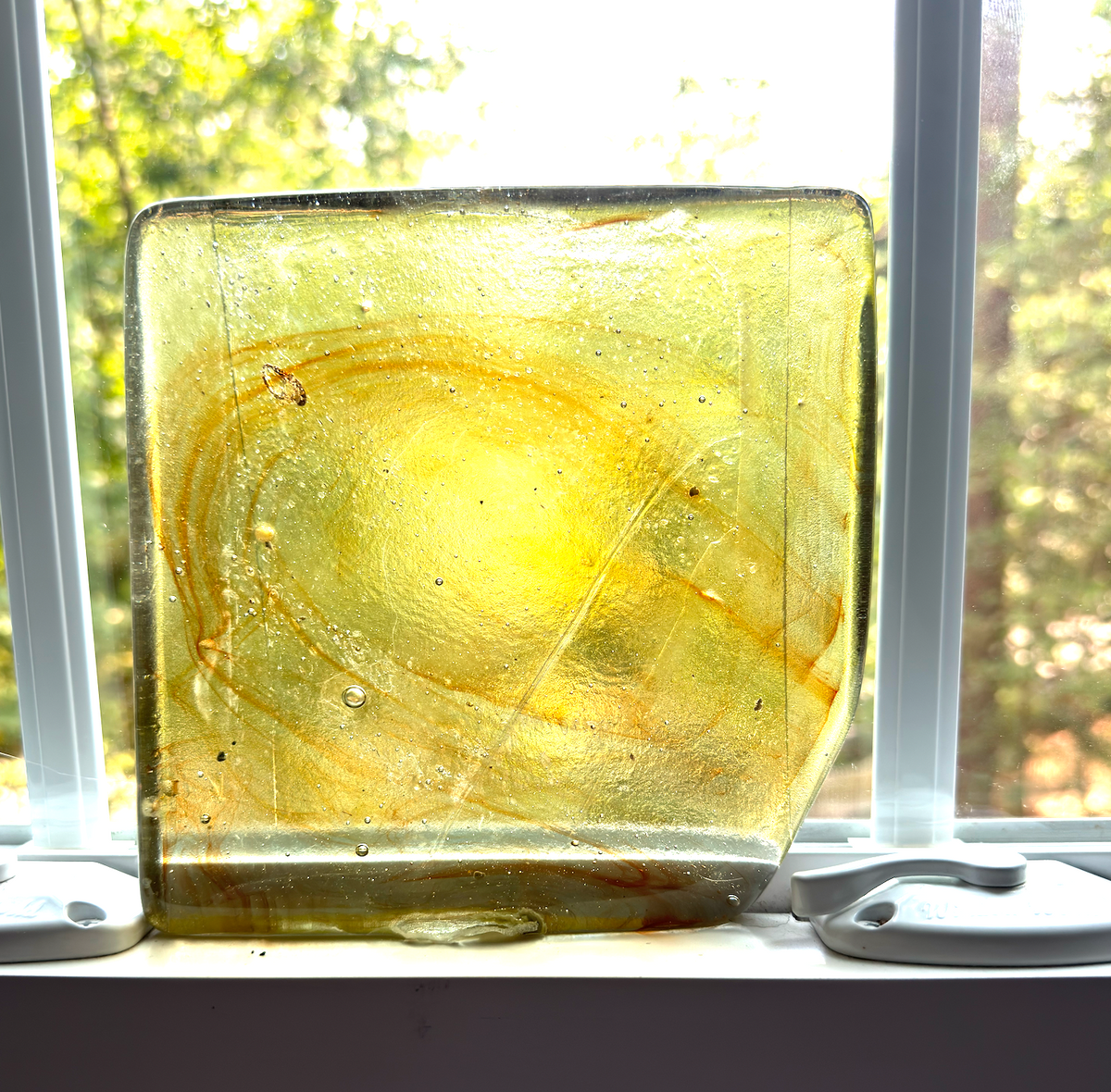 6 x 6 x 1/2 Inch Tile - Clear with Orange Wisps