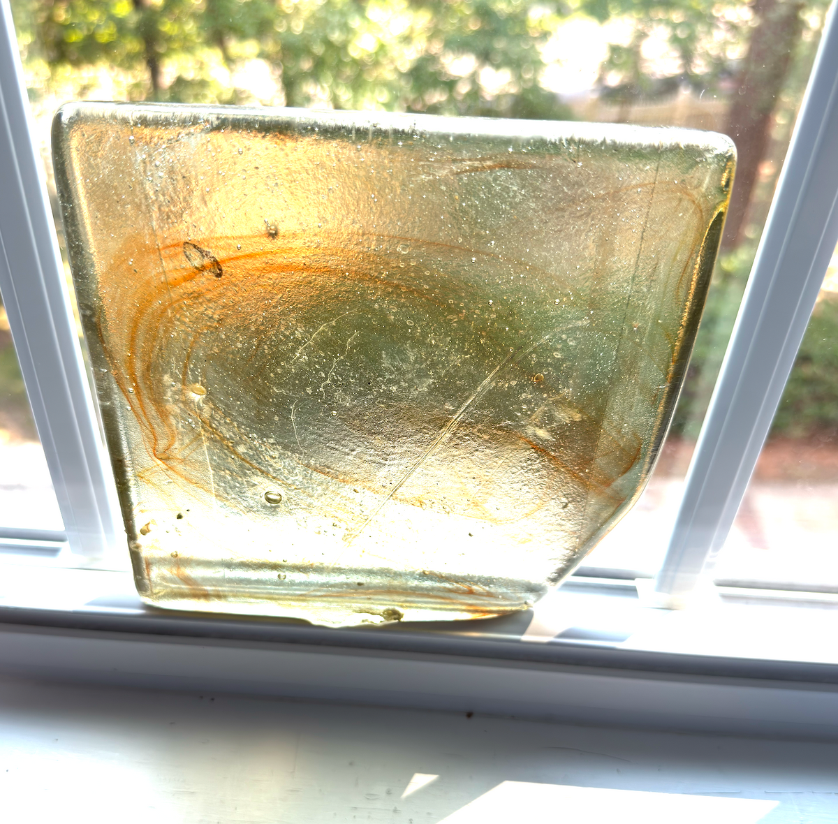 6 x 6 x 1/2 Inch Tile - Clear with Orange Wisps