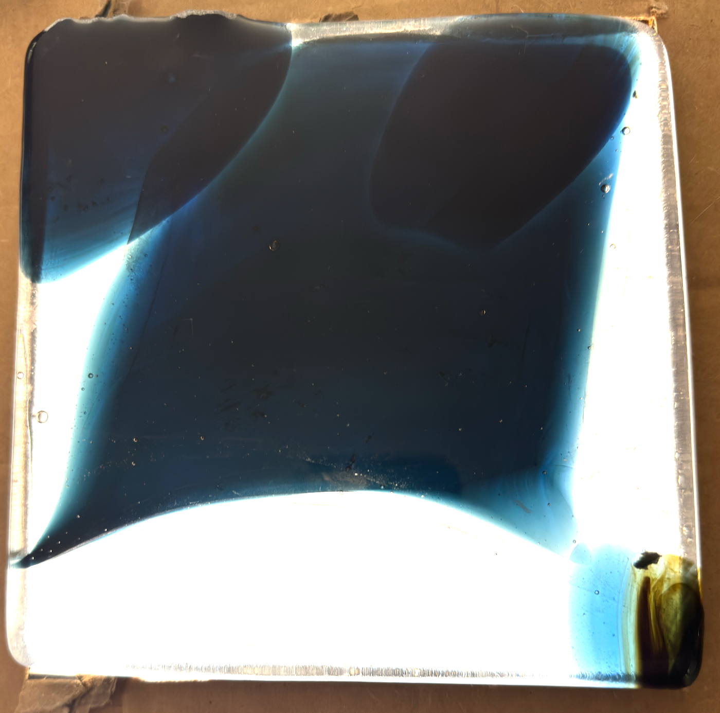 6 x 6 x 1/2 Inch Tile - Clear with Dark Steel Blue Abstract