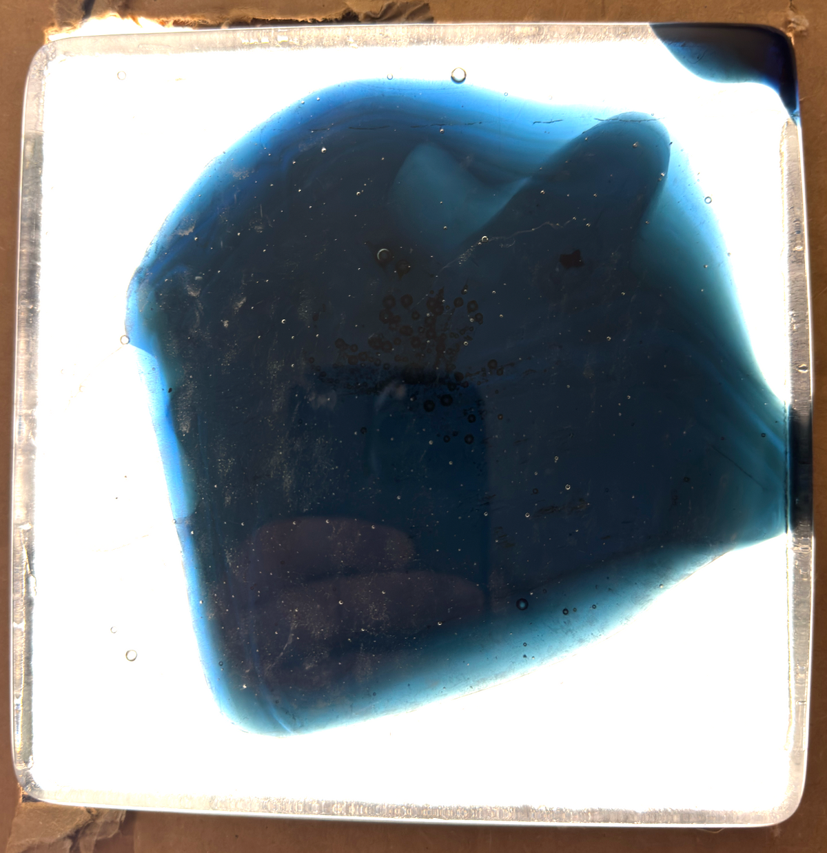 6 x 6 x 1/2 Inch Tile - Clear with Dark Steel Blue Abstract