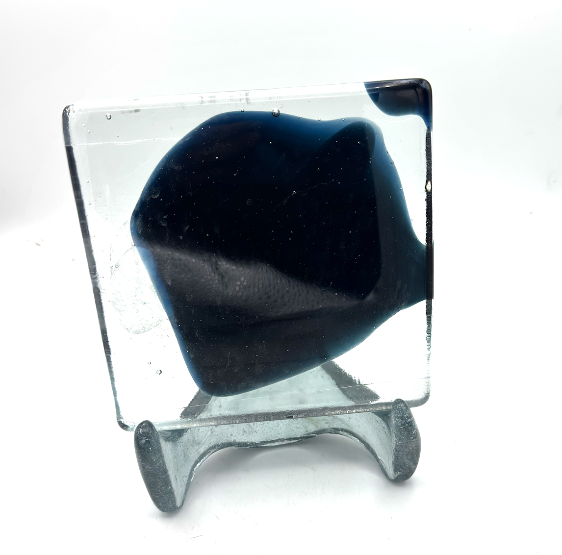 6 x 6 x 1/2 Inch Tile - Clear with Dark Steel Blue Abstract