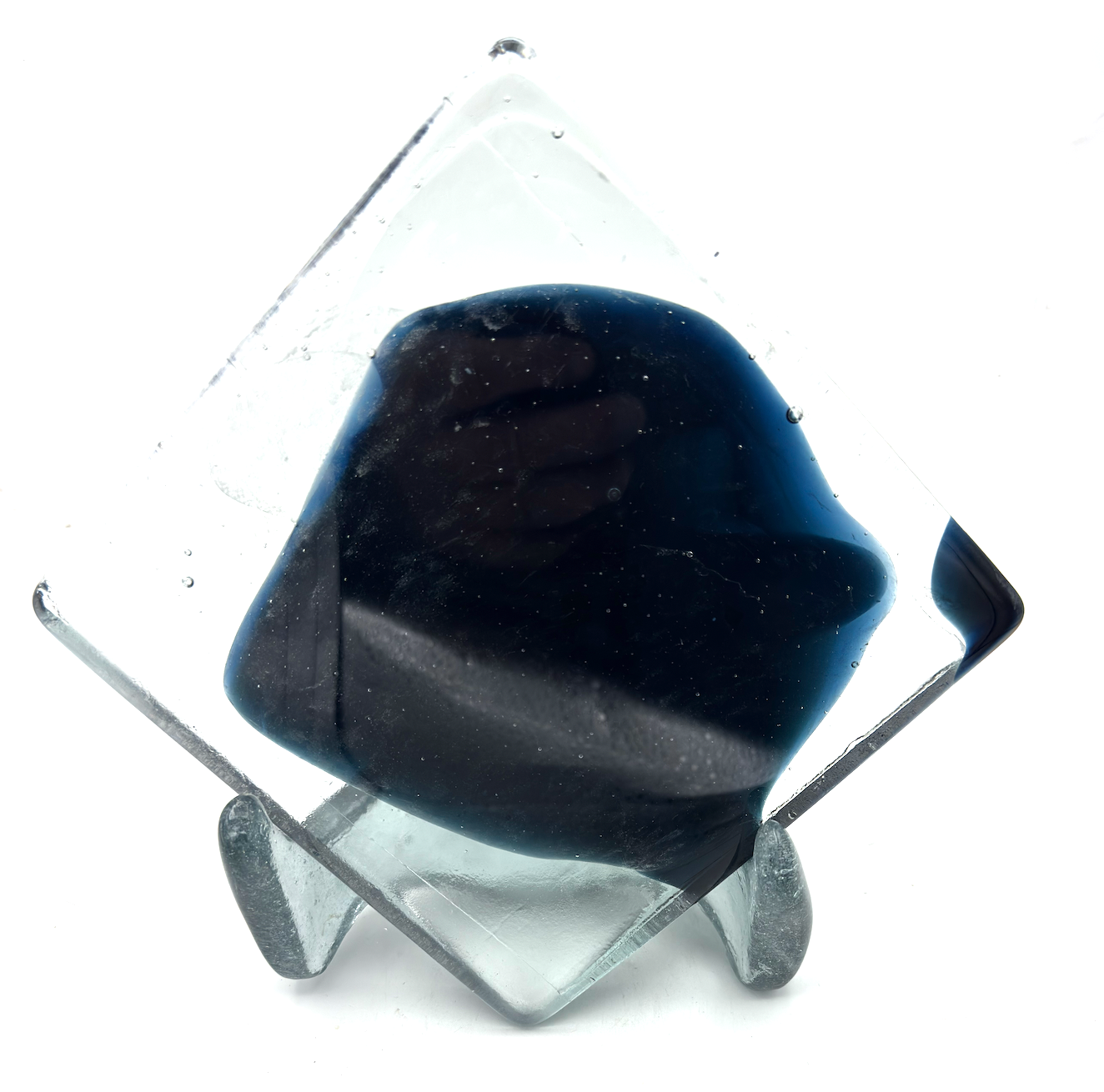 6 x 6 x 1/2 Inch Tile - Clear with Dark Steel Blue Abstract