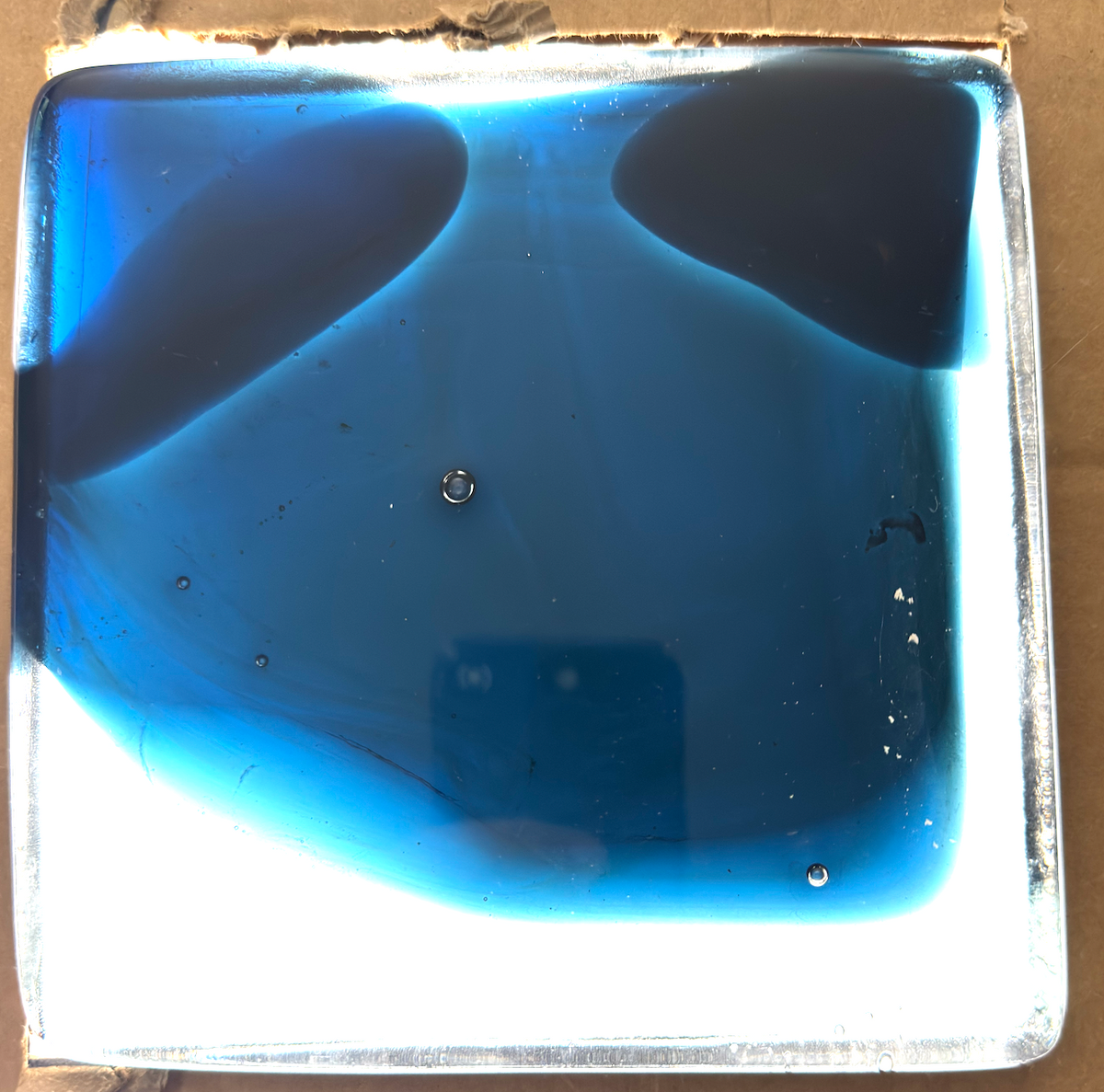 6 x 6 x 1/2 Inch Tile - Clear with Dark Steel Blue Abstract