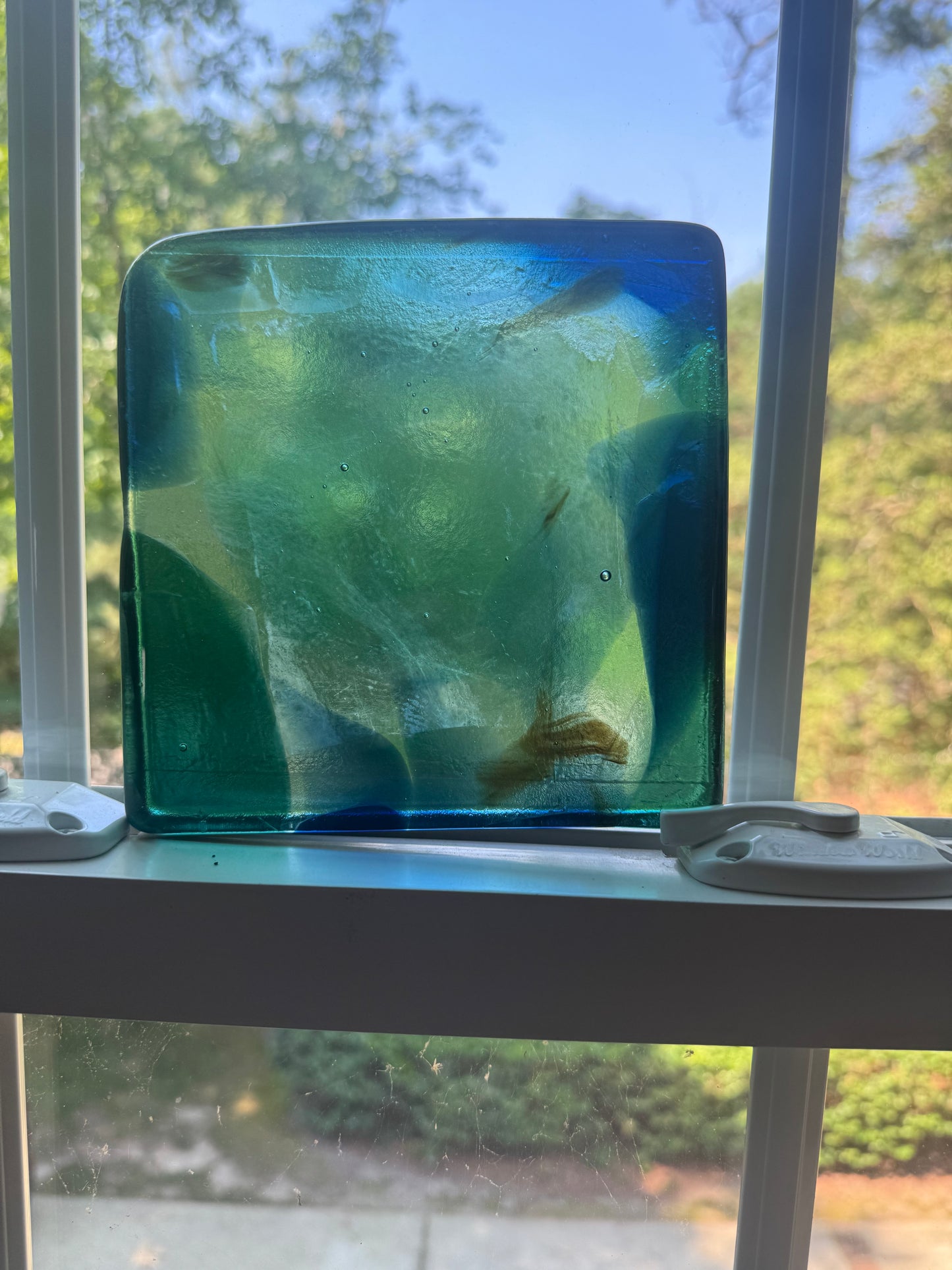 6 x 6 x 1/2 Inch Tile - Abstract Light Turquoise with Seafoam Green, Aqua, and Cobalt Blue