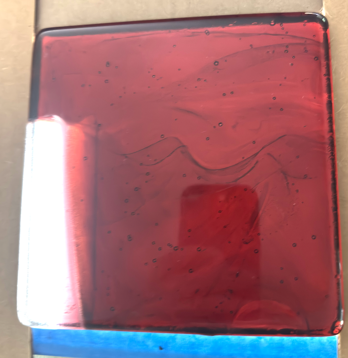 6 x 6 x 1/2 Inch Tile - Dark Raspberry Abstract with Clear