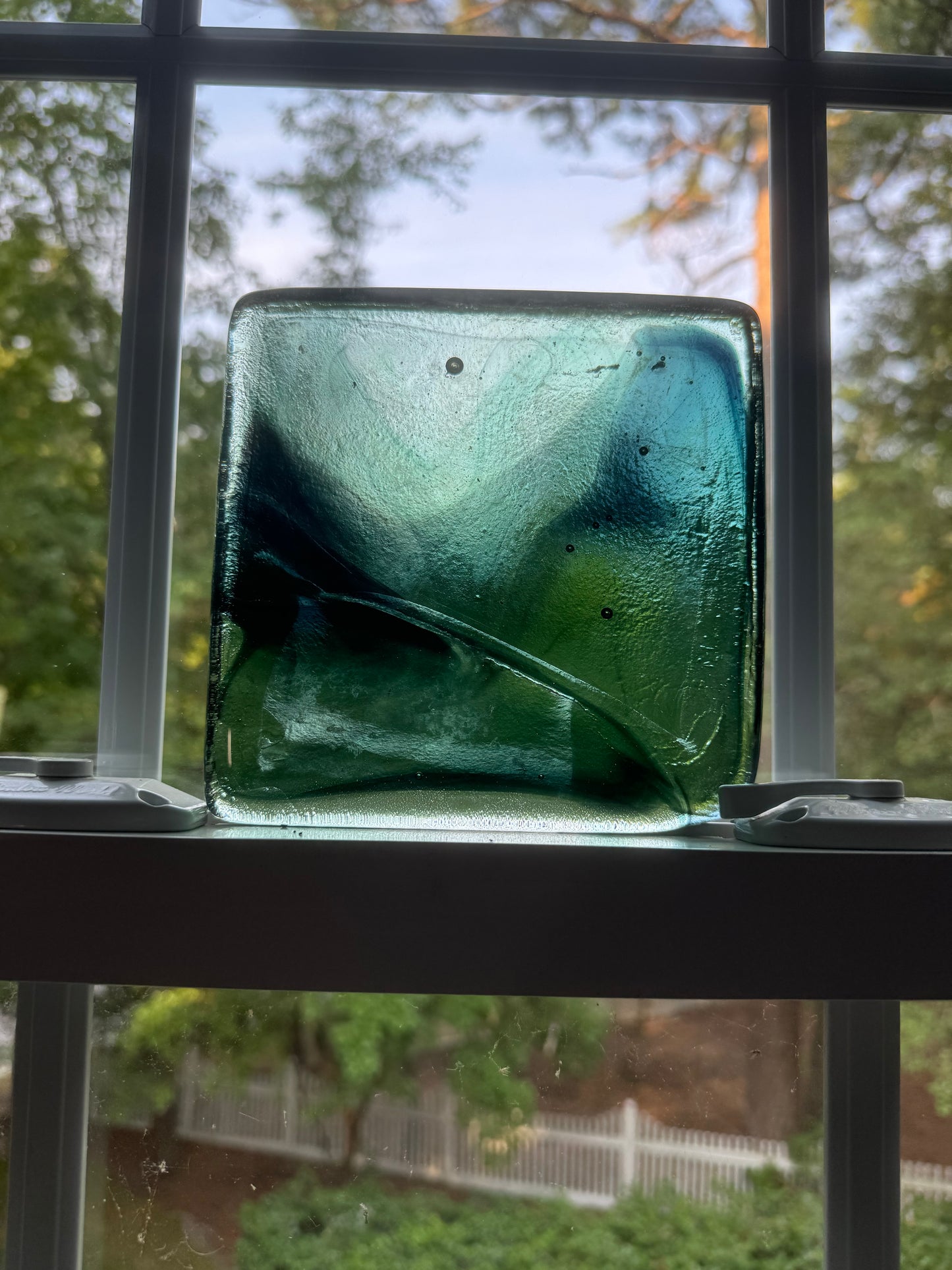 6 x 6 x 1/2 Inch Tile - Sea-Green with Darker Blue-Green Wisps