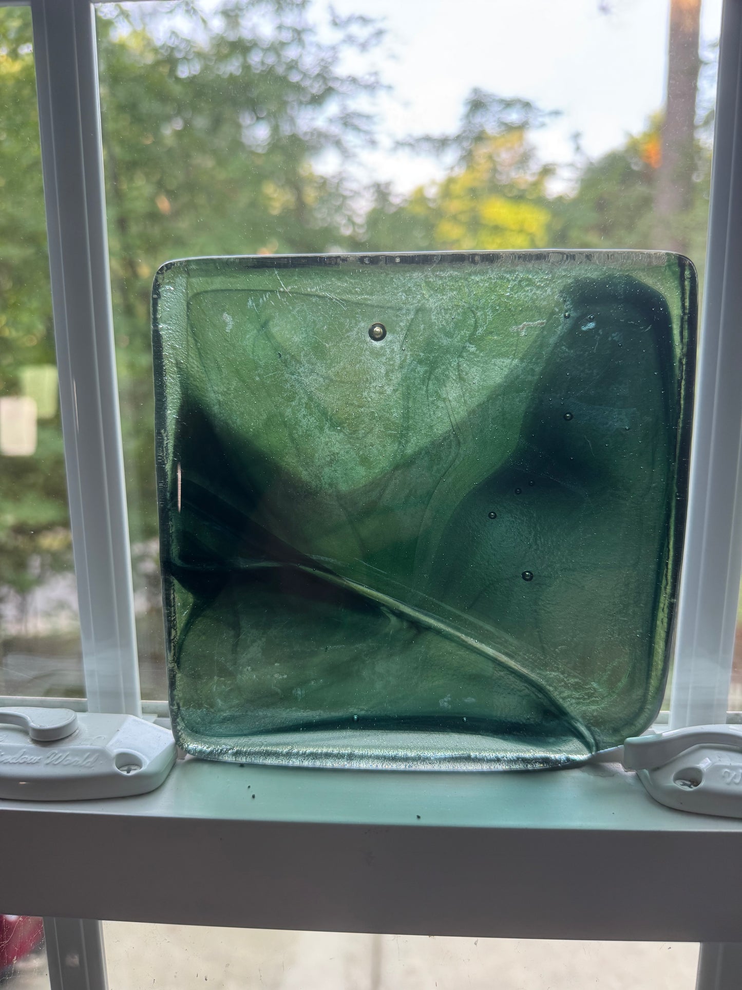 6 x 6 x 1/2 Inch Tile - Sea-Green with Darker Blue-Green Wisps