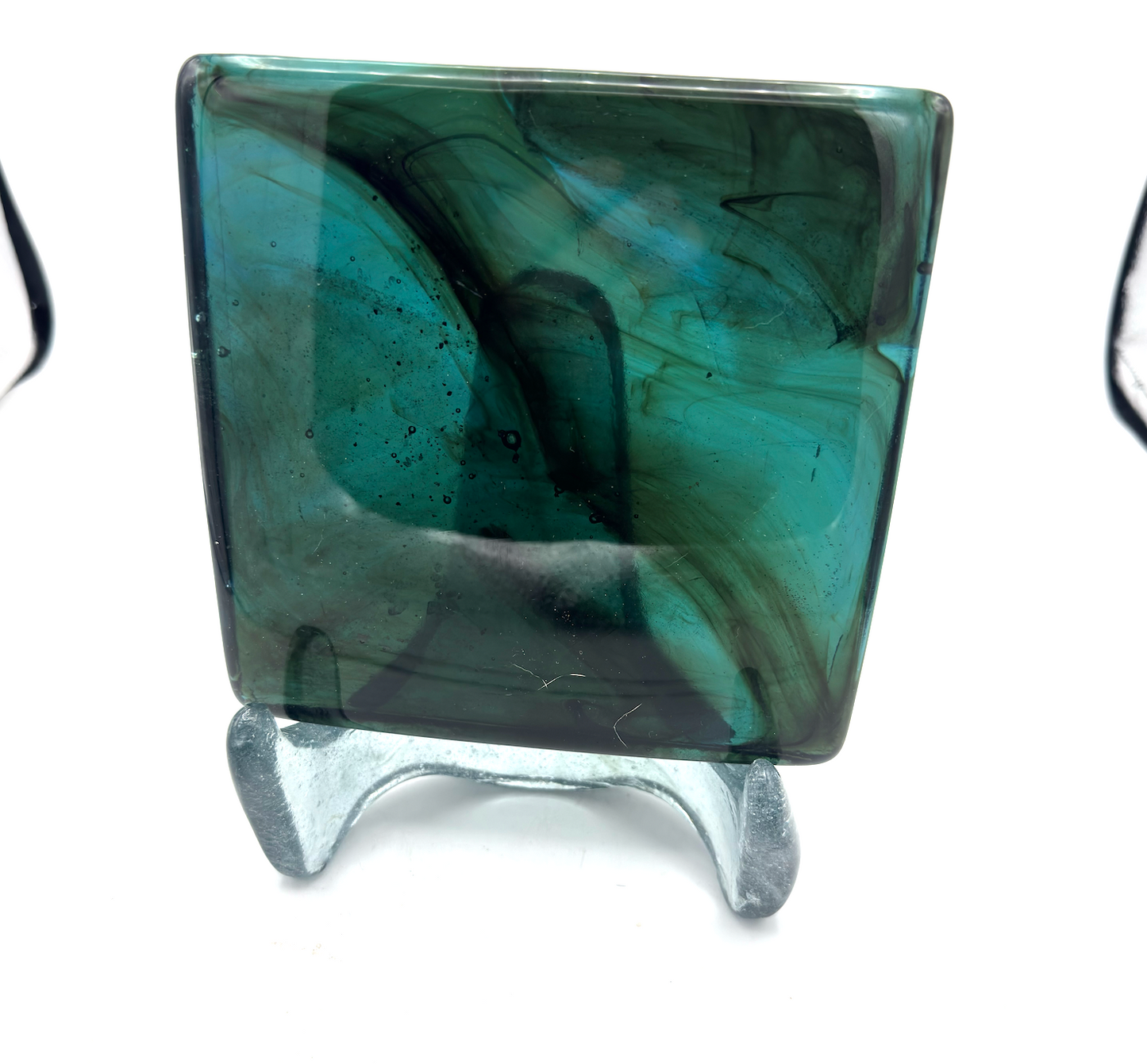 6 x 6 x 1/2 Inch Tile - Medium Turquoise with Amber Wisps