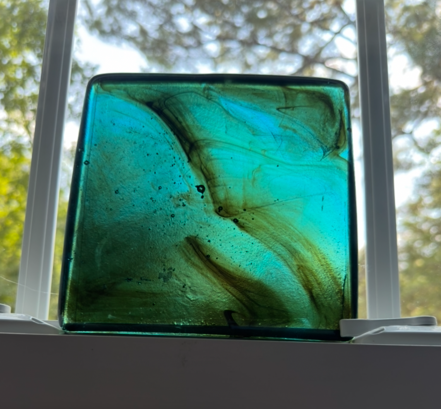 6 x 6 x 1/2 Inch Tile - Medium Turquoise with Amber Wisps