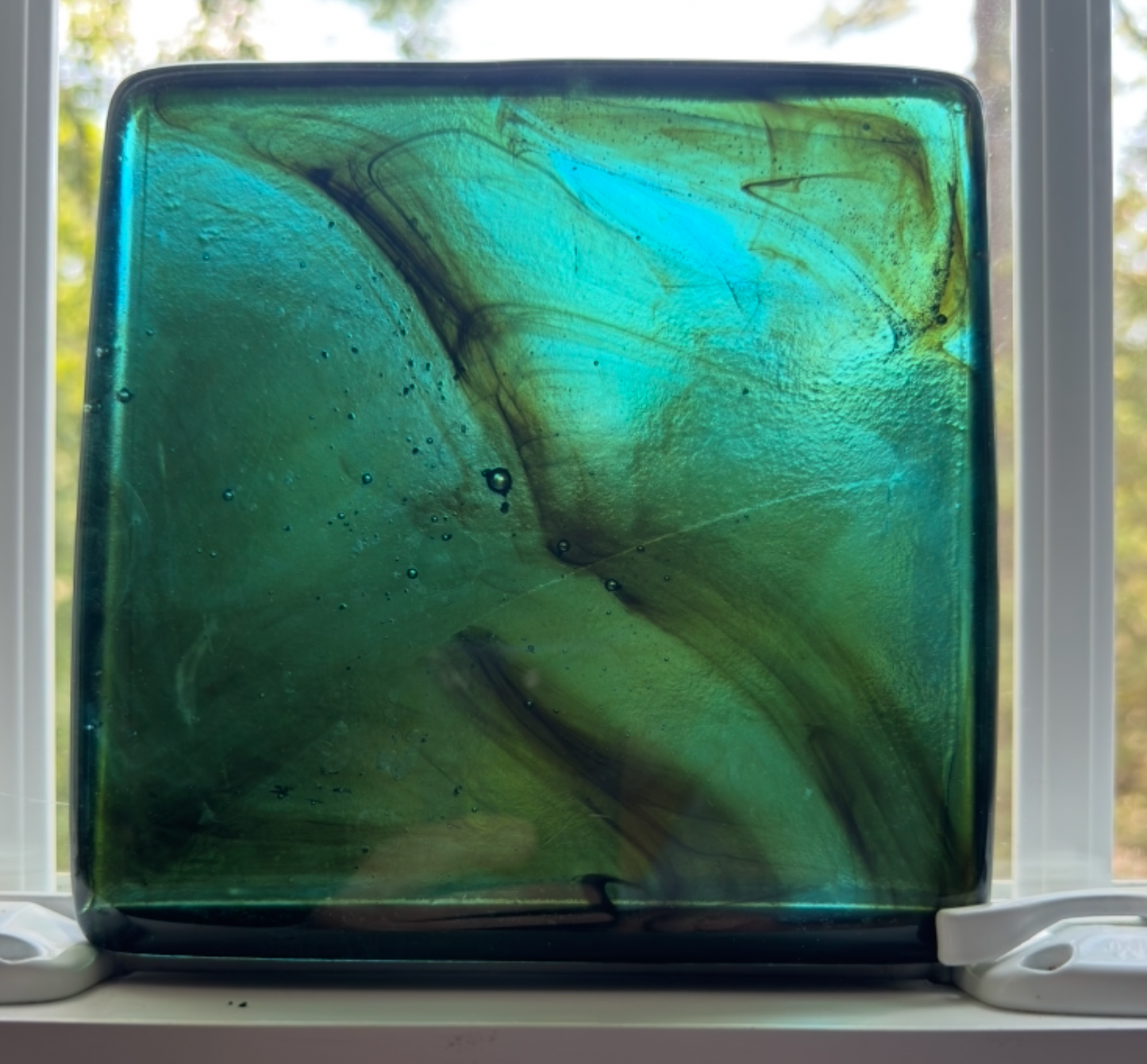 6 x 6 x 1/2 Inch Tile - Medium Turquoise with Amber Wisps