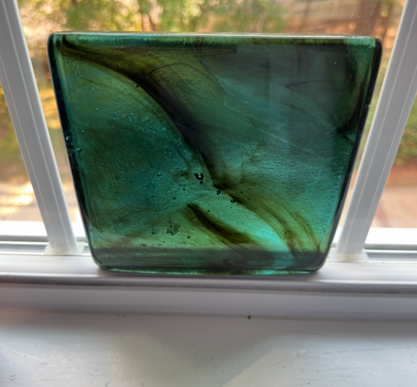 6 x 6 x 1/2 Inch Tile - Medium Turquoise with Amber Wisps