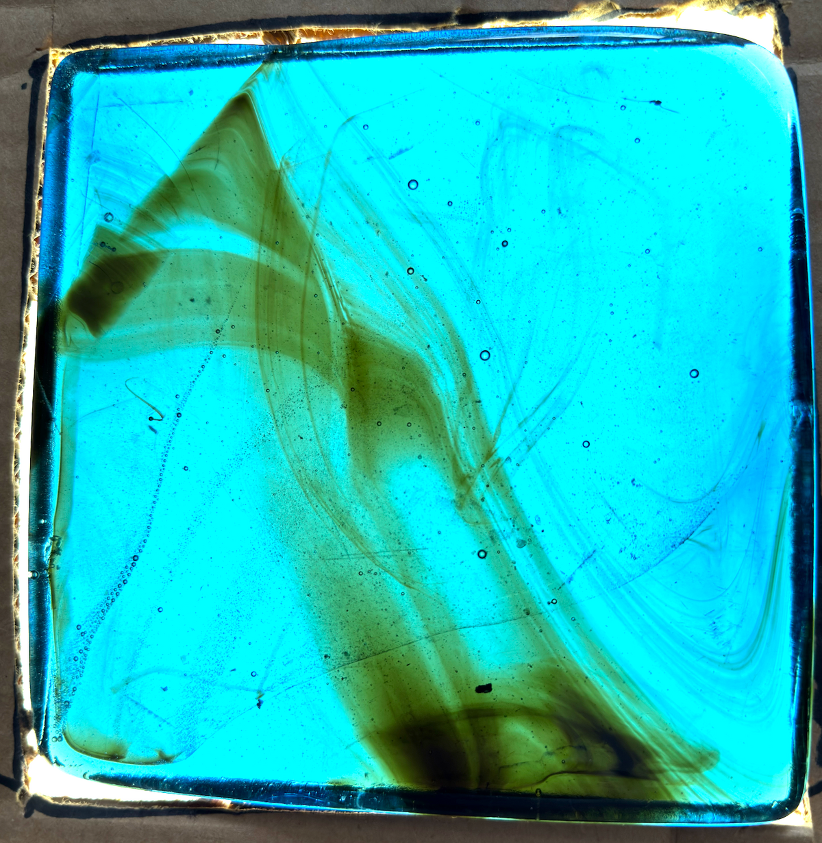 6 x 6 x 1/2 Inch Tile - Light Blue with Amber Wisps