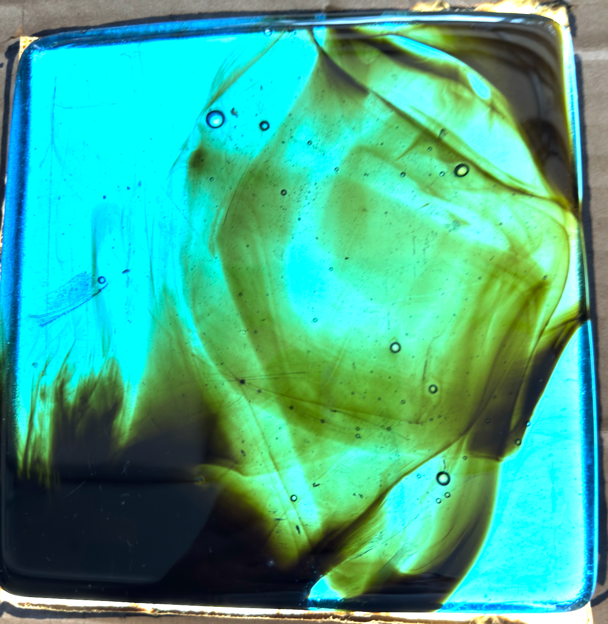 6 x 6 x 1/2 Inch Tile - Light Blue with Amber Wisps