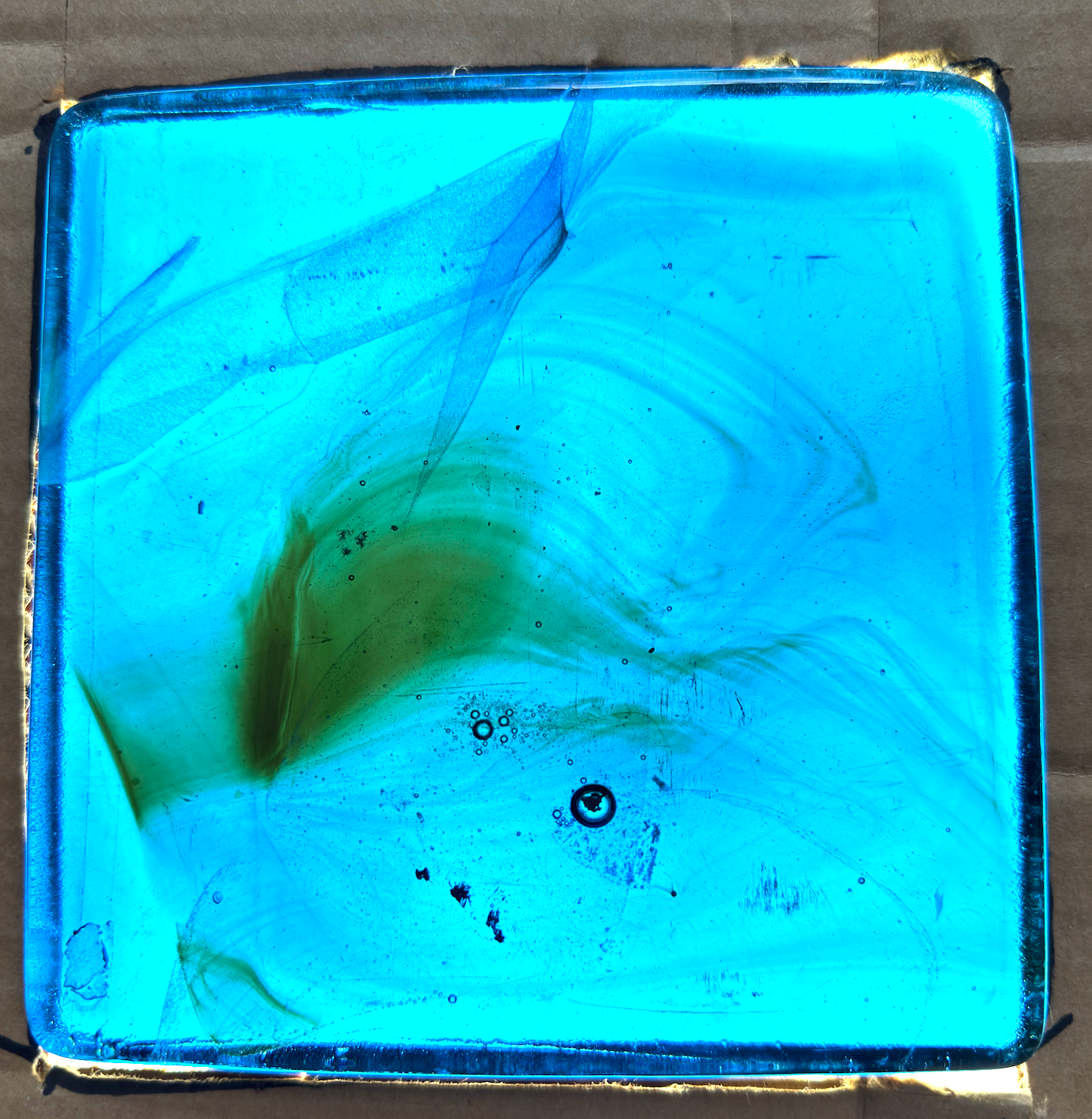 6 x 6 x 1/2 Inch Tile - Light Blue with Amber Wisps