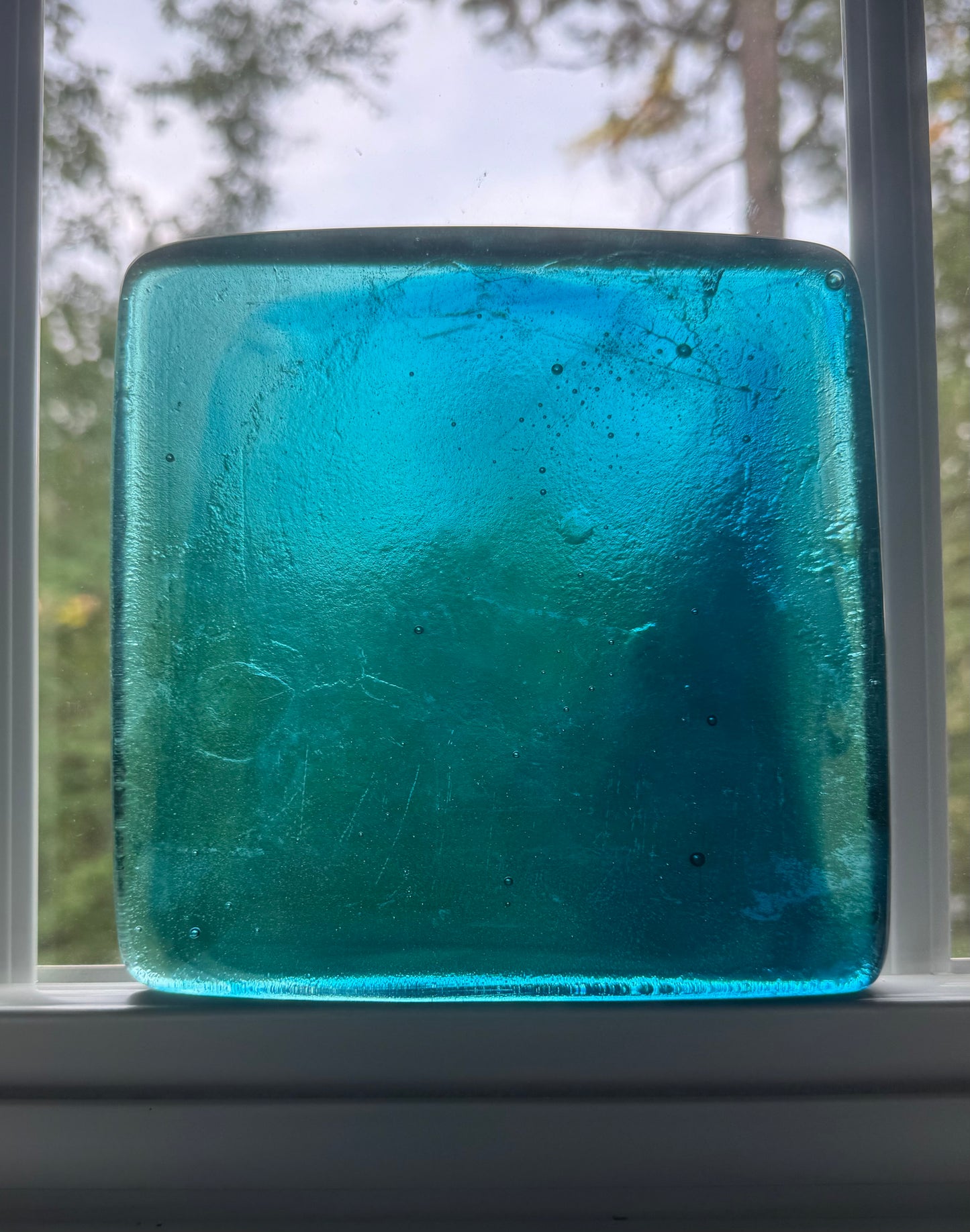 6 x 6 x 1/2 Inch Tile - Turquoise with Blue Wisps