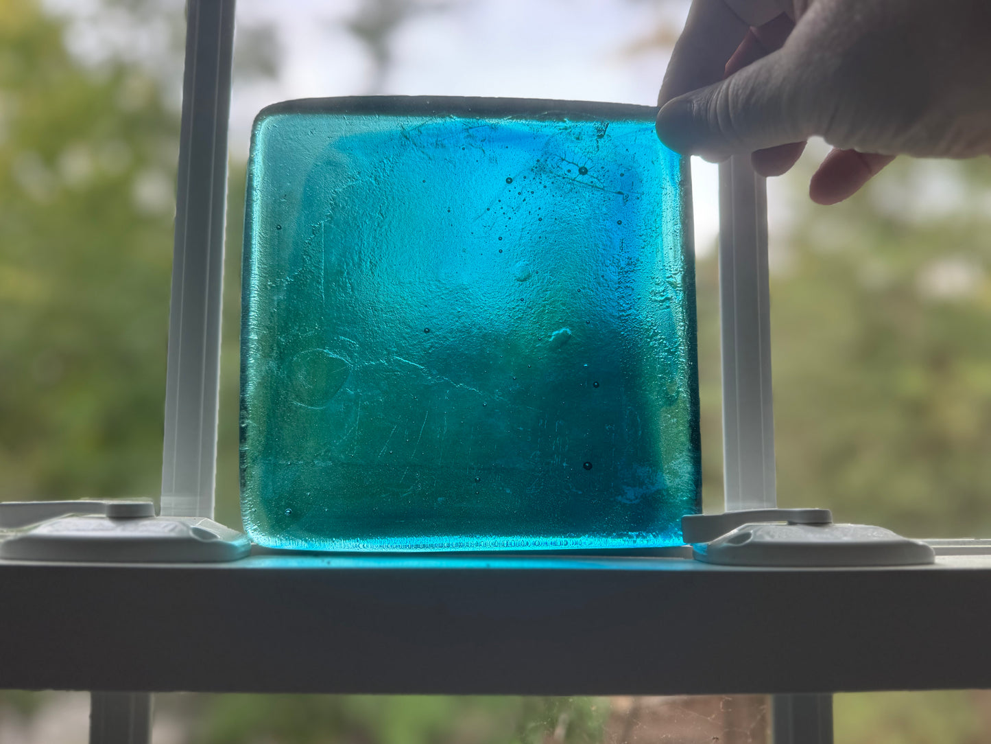 6 x 6 x 1/2 Inch Tile - Turquoise with Blue Wisps