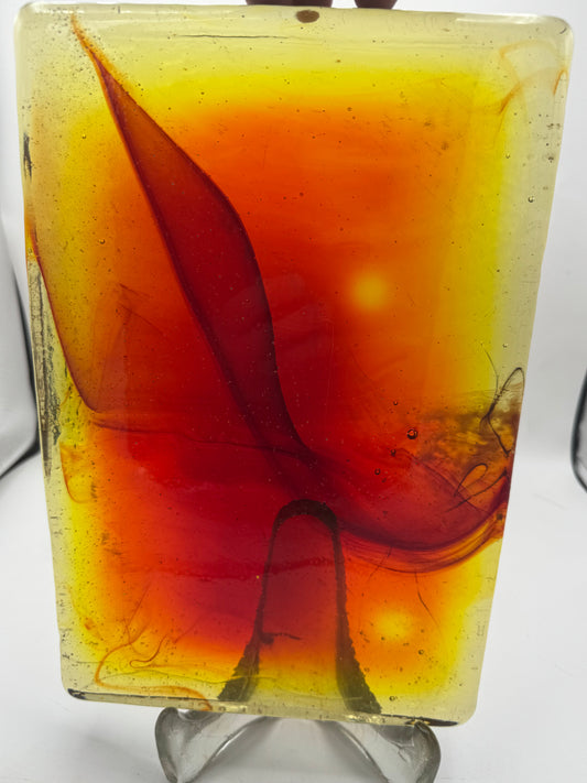 Blenko Dalle de Verre - 5047-6 Fiery Red and Yellow Art Glass