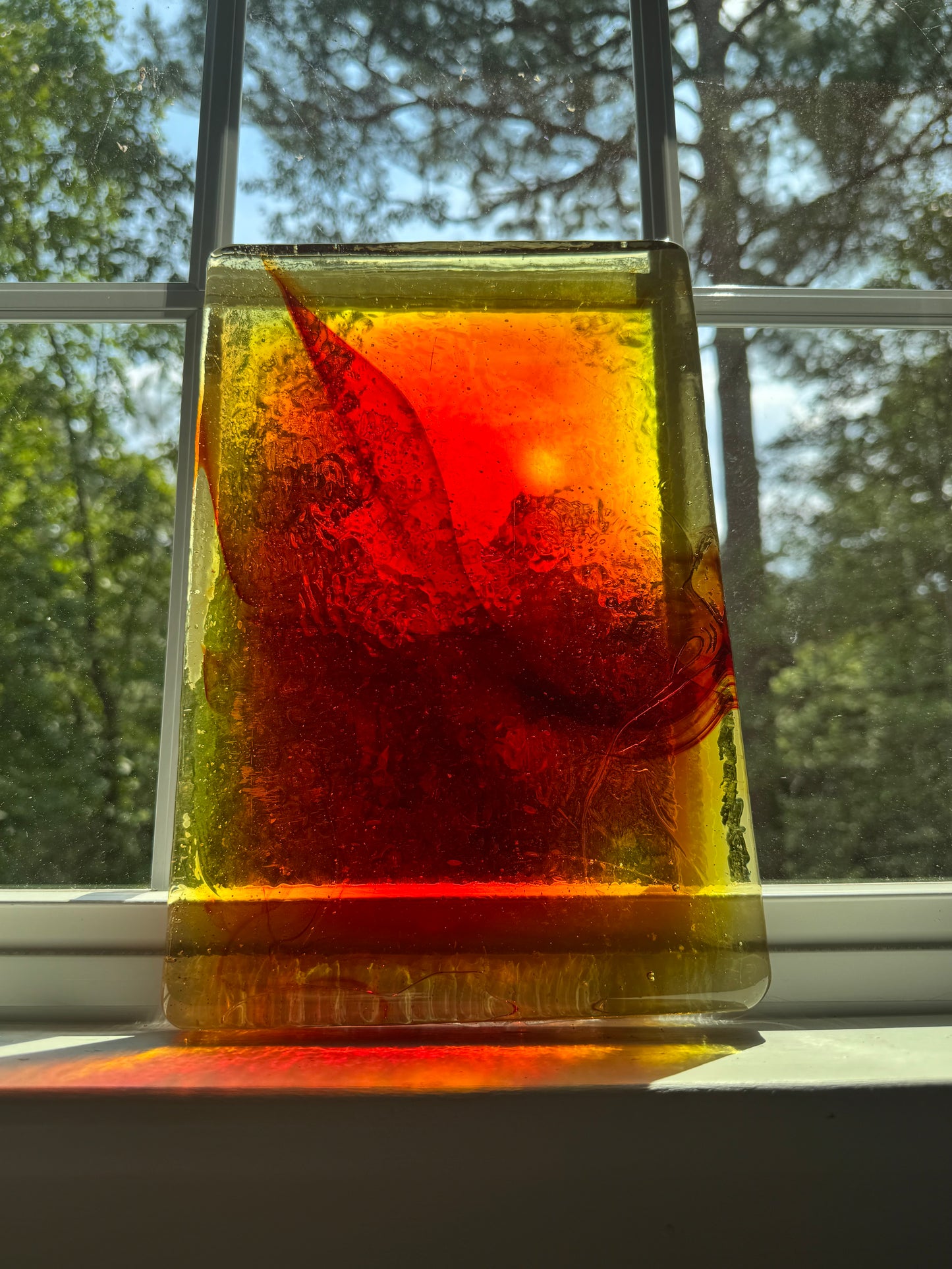 Blenko Dalle de Verre - 5047-6 Fiery Red and Yellow Art Glass