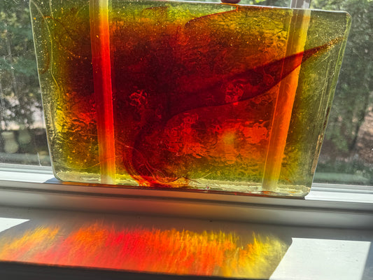 Blenko Dalle de Verre - 5047-6 Fiery Red and Yellow Art Glass