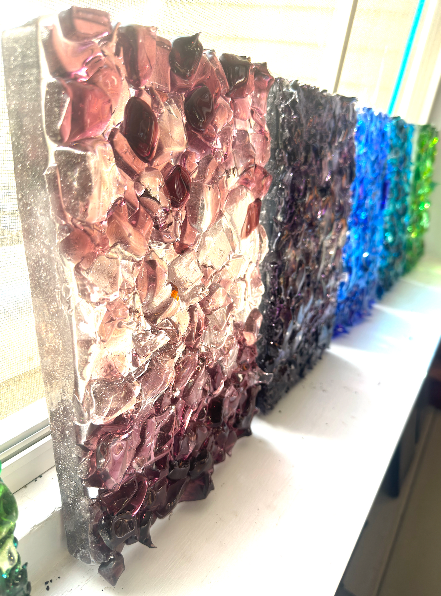 Blenko Dalle de Verre - Textured Water Glass Red Purple / Pink