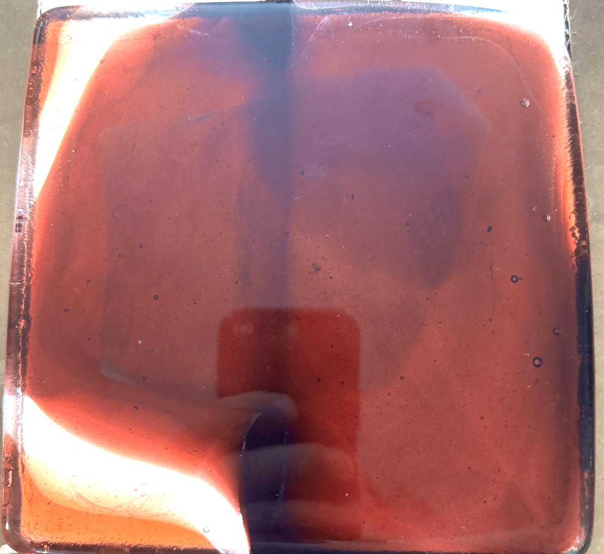 6 x 6 x 1/2 Inch Tile -Dark Burgundy in Clear (Just a hint of clear)