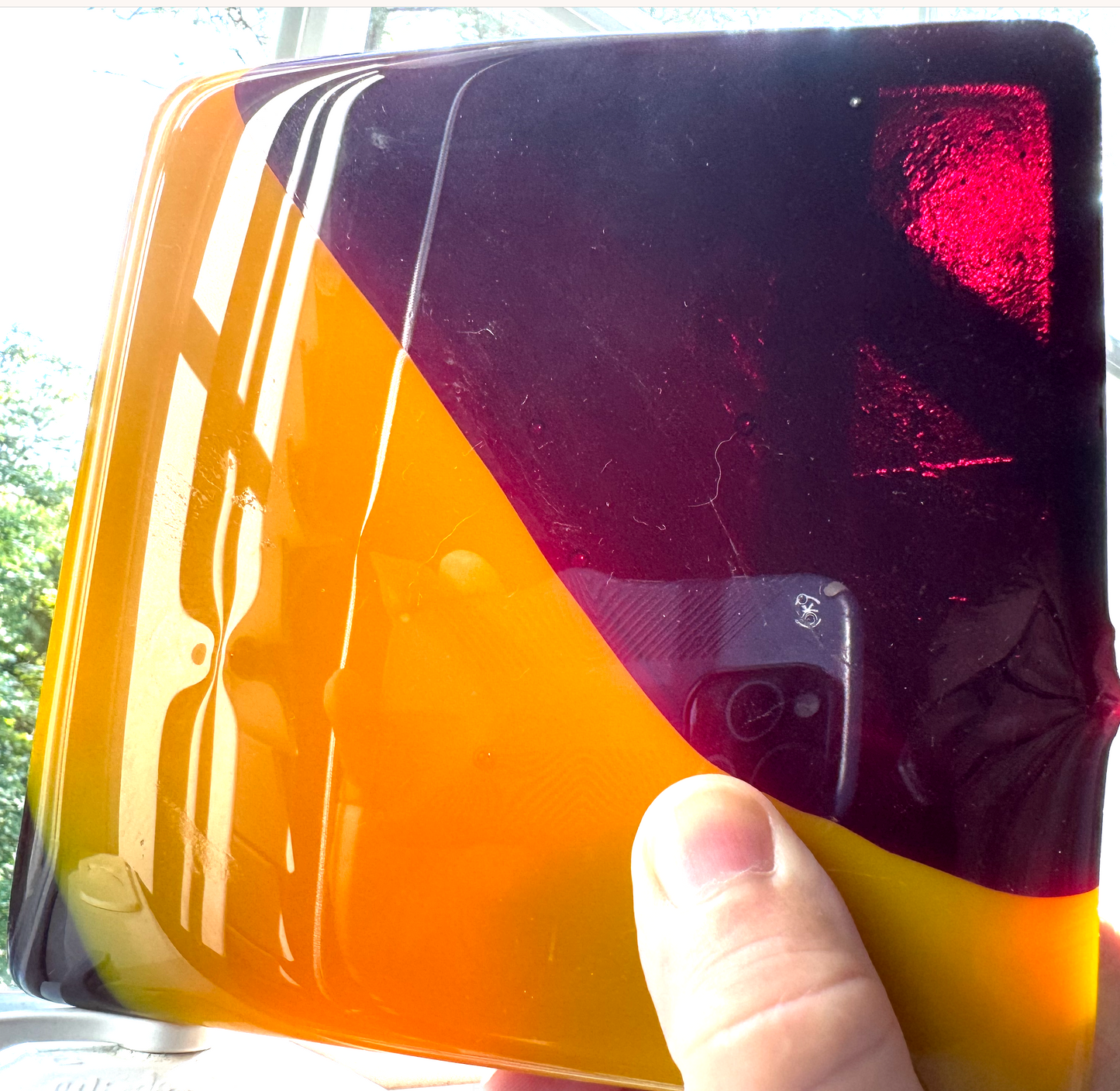 6 x 6 x 1/2 Inch Tile - Opaque Yellow / Deep Red