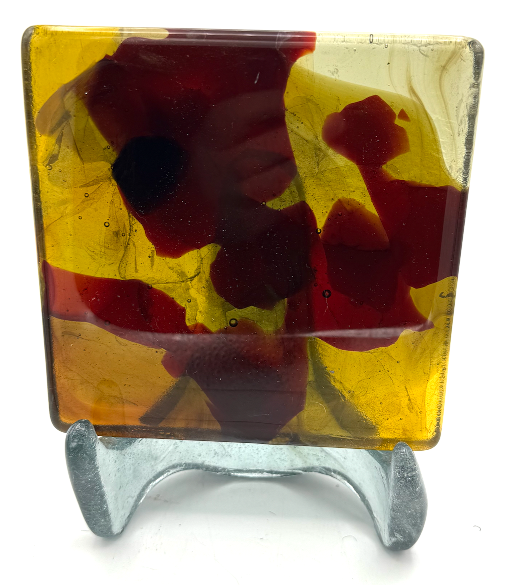 6 x 6 x 1/2 Inch Tile - Transparent Honey / Red in Clear