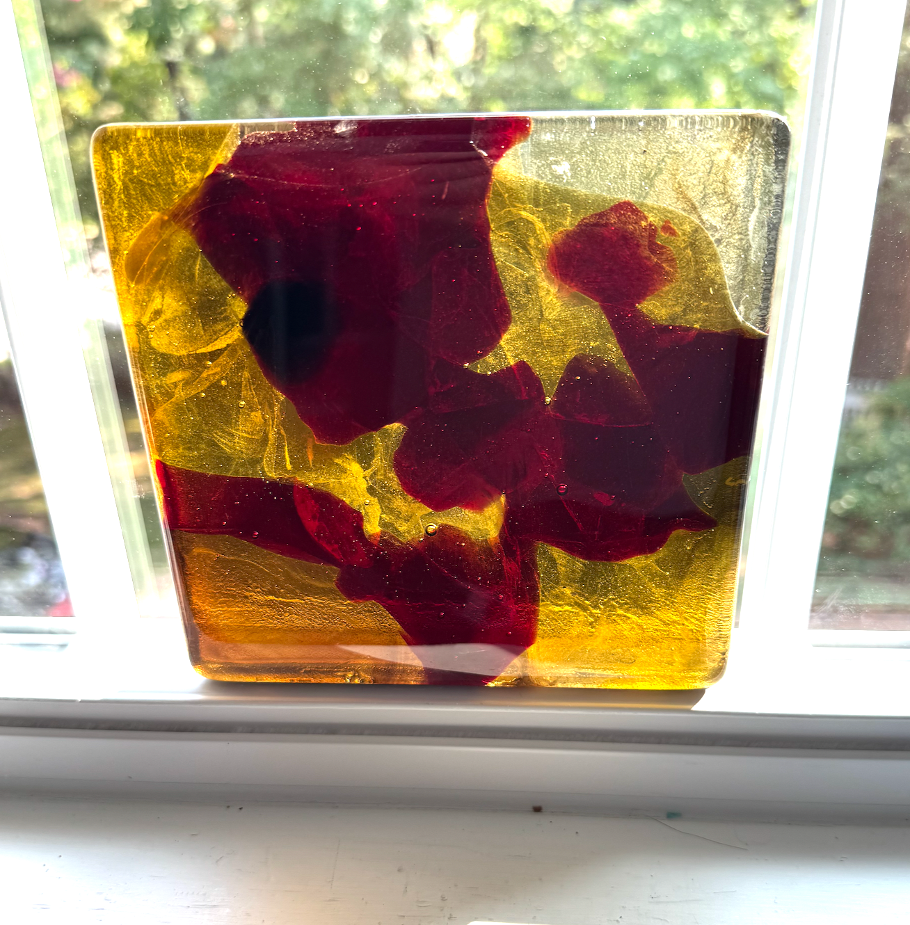 6 x 6 x 1/2 Inch Tile - Transparent Honey / Red in Clear