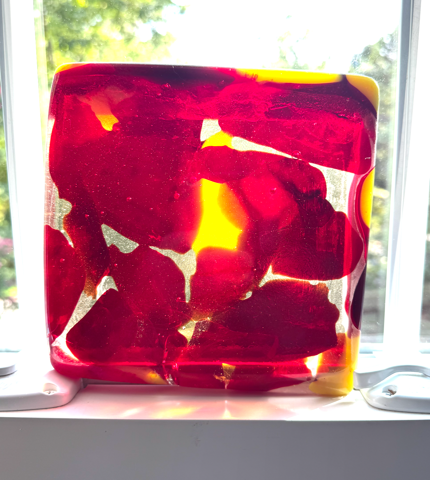 6 x 6 x 1/2 Inch Tile - Transparent Red in Clear
