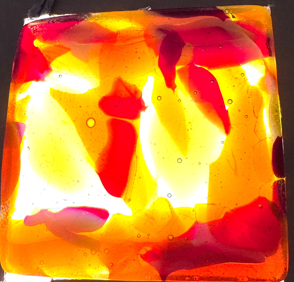 6 x 6 x 1/2 Inch Tile - Transparent Yellow, Orange and Red in Clear