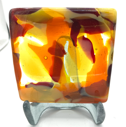 6 x 6 x 1/2 Inch Tile - Transparent Yellow, Orange and Red in Clear